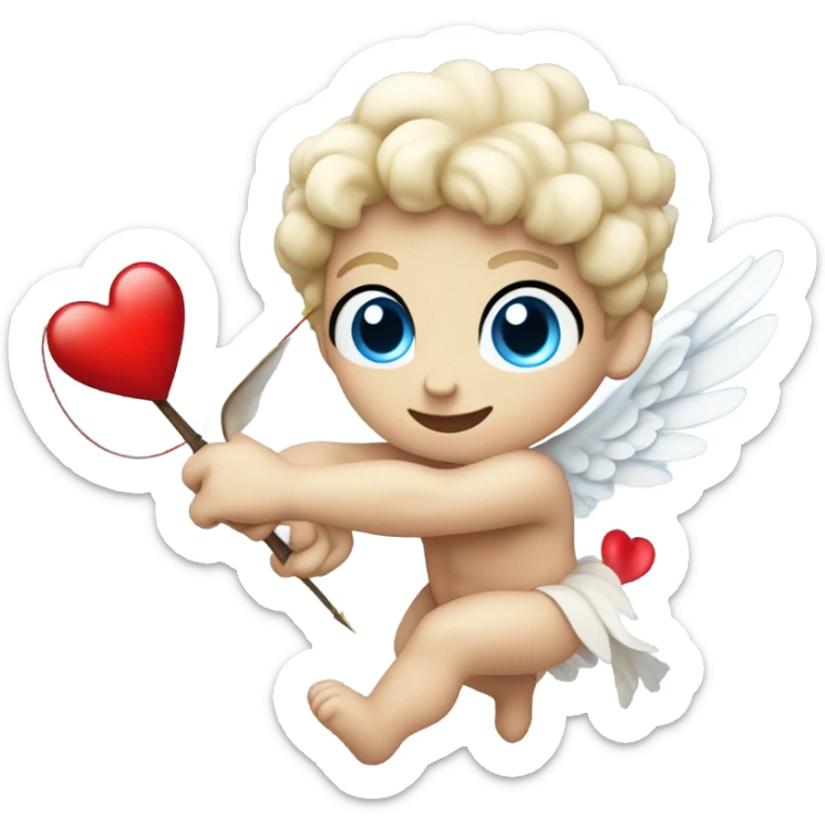 Photo of flying pale cupid with blue eyes and red heart arrow  sticker