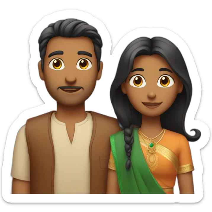 indian family with one dad straight hair and one son straight hair sticker