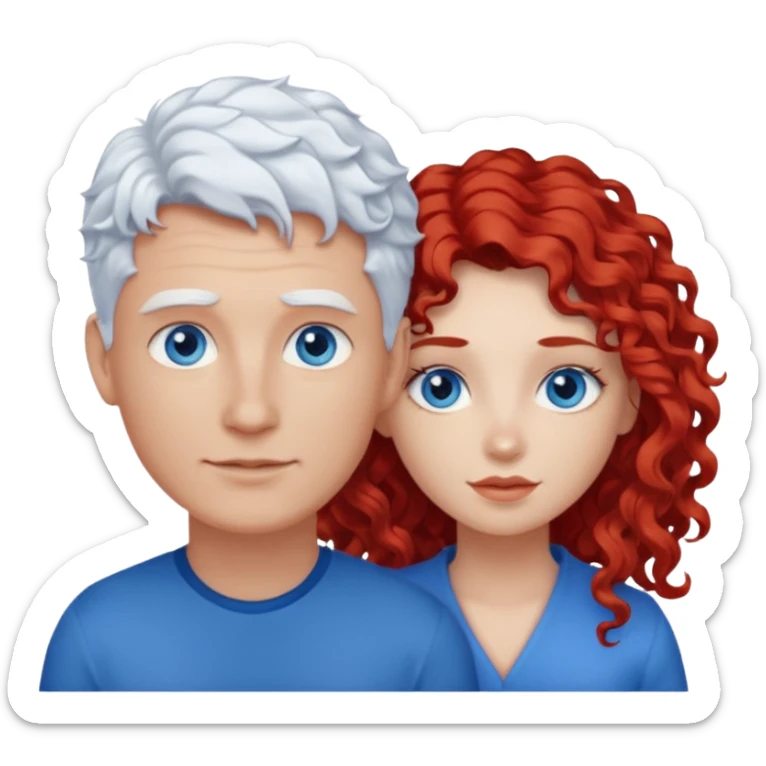 Homme cheveux blanc courts yeux bleu + femme rousse cheveux longs bouclés yeux bleu sticker