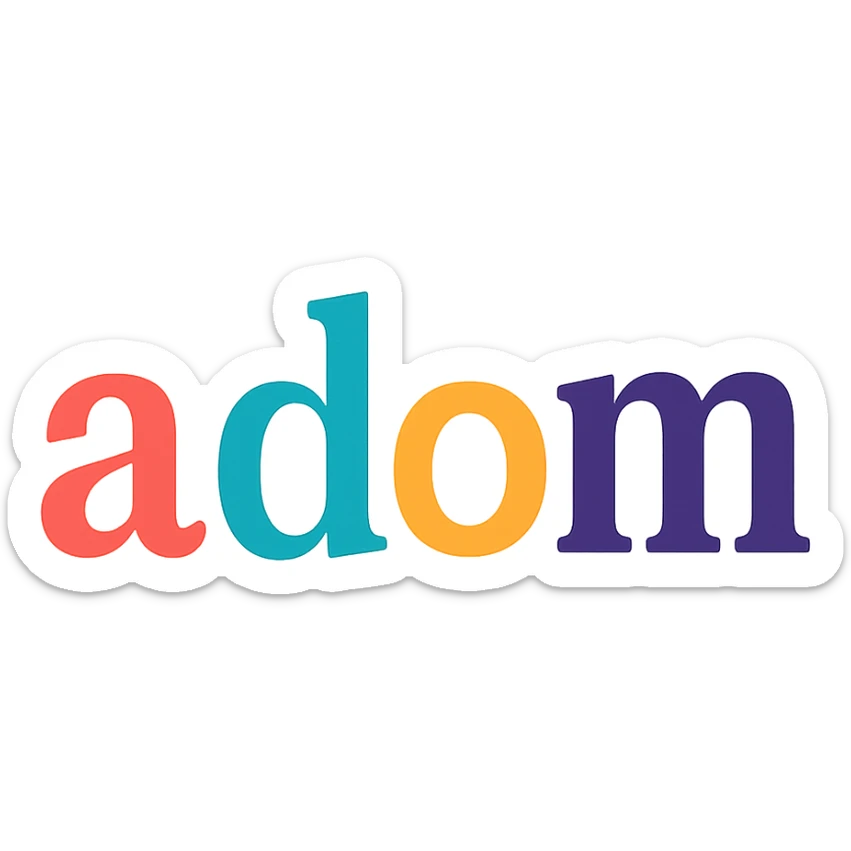 colorful modern text image with the word 'adom' in the center, varied colorful fonts, no emoji or face sticker
