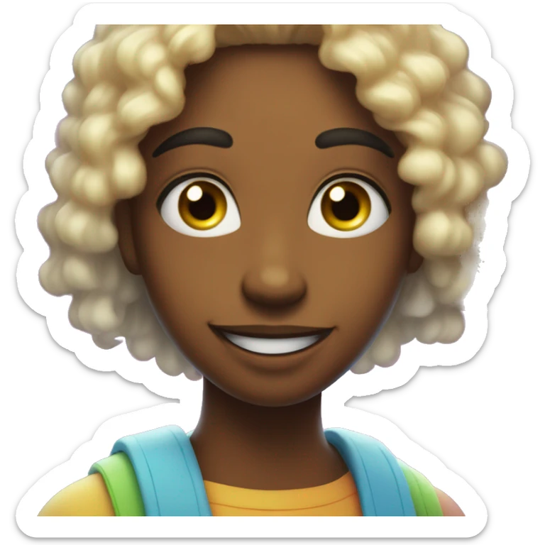 A sparkling face with wide eyes, a big smile, glowing skin, and a rainbow halo with tiny stars around it.

 sticker