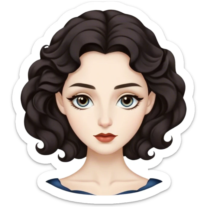 Laufey's porcelain skin, almond eyes, arched brows, petite nose, full lips, and wavy dark hair exude timeless elegance. sticker