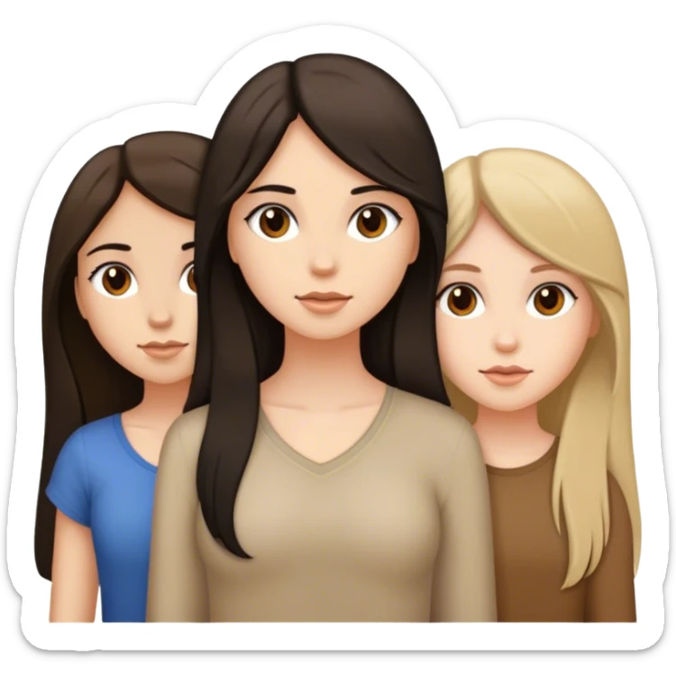 3 girls one with long dark hair, one with medium dark hair, one with medium dark blonde hair sticker