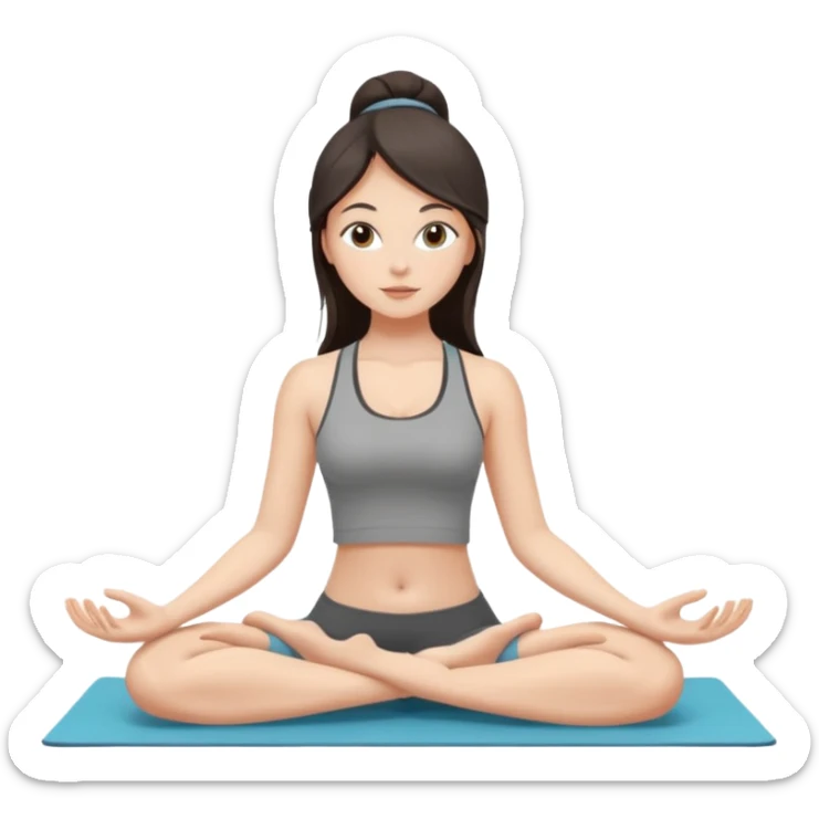 a brunette girl doing yoga, she is wearing a grey fit and she has dark loose hair.  sticker