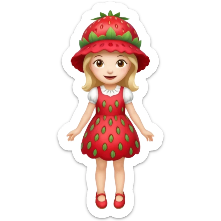 Strawberry shortcake human girl full body and legs with a strawberry hat on her head and dress without a cake sticker