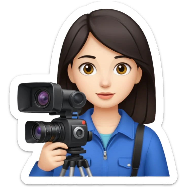 quiero crear una chica con una camara como si estuviese grabando vlog con el pelo oscuro  sticker