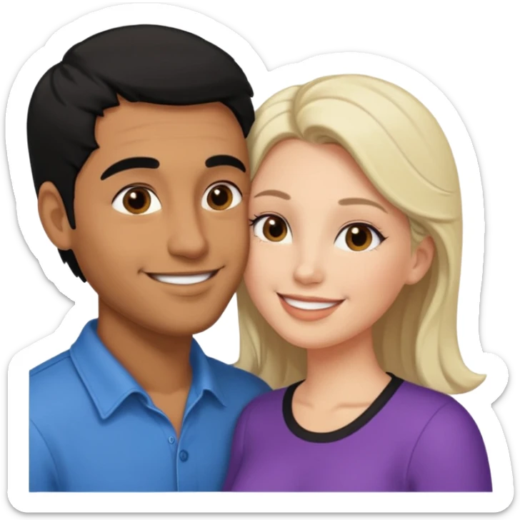 Brown guy standing kissing a white girl with black hair sticker