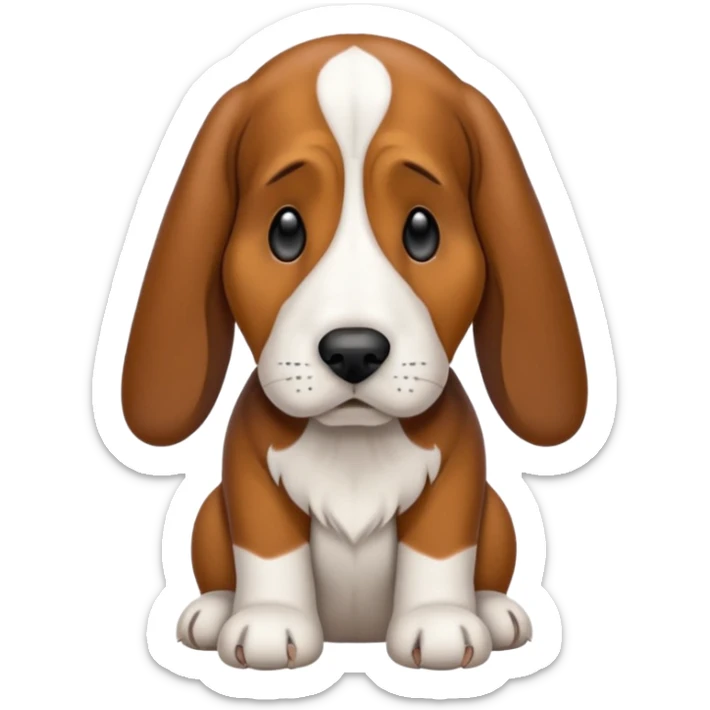 Basset hound with smaller ears, brown face black nose and ears. White belly chest and feet sticker