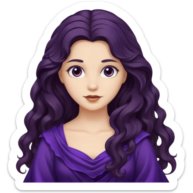Proserpina from The Olympians with long dark brown wavy hair, dark purple stola sticker