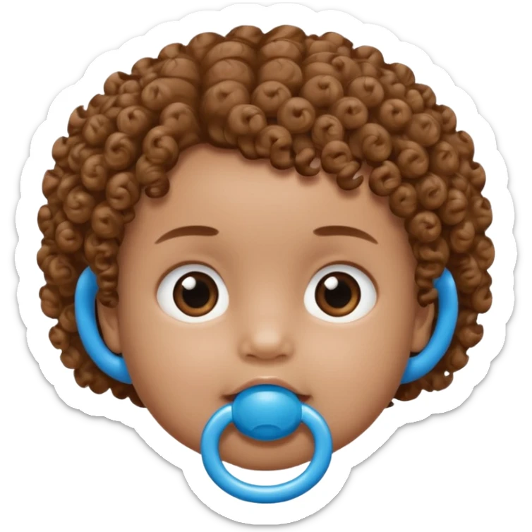 A baby with light brown skin, curly light-brown hair, wide brown eyes, and a blue pacifier. sticker