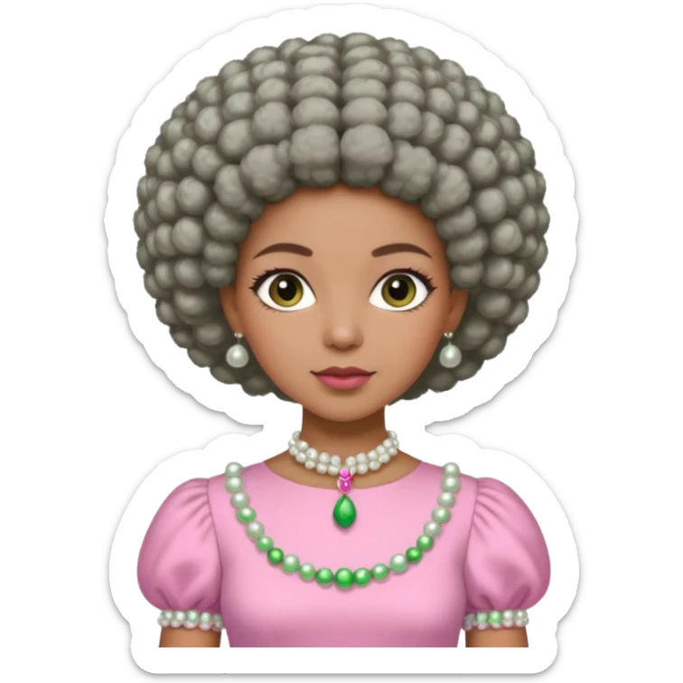 Brown woman with a tiny stylish gray Afro  wearing pink and green dress  and pearl blouse with sleeves sticker