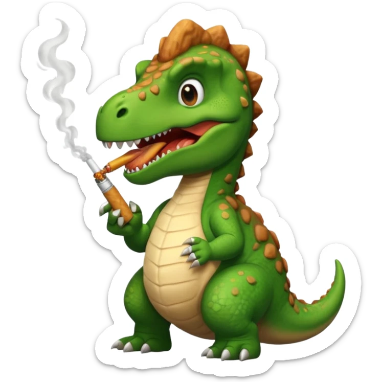Dinosaur that smokes cigarettes eating fried chicken sticker