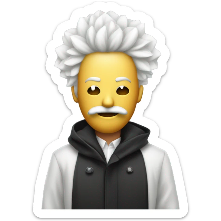 Créer un emoji de fumeur de cannabis cbd blanc avec des cheveux long un masque et un manteau noir  sticker