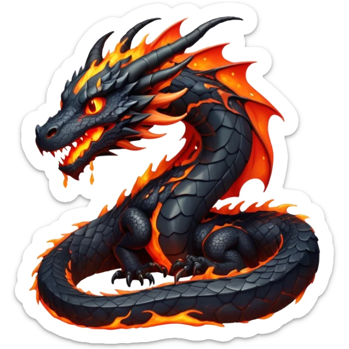 A lava-drenched dragon with molten veins and obsidian scales that shimmer with heat, magma serpent sticker