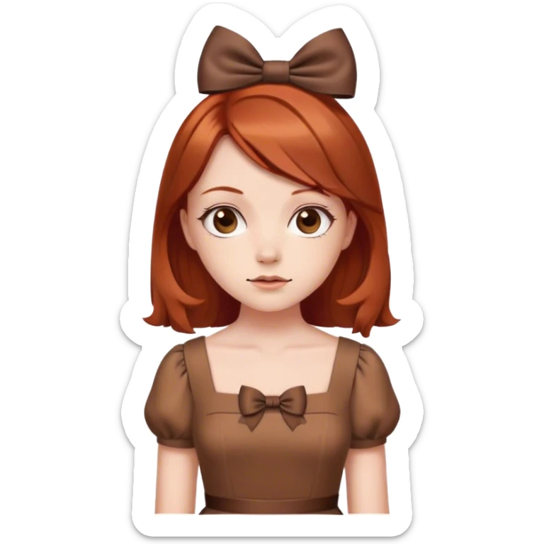 girl with reddish blunt hair and with and 2 bows brown dress sticker
