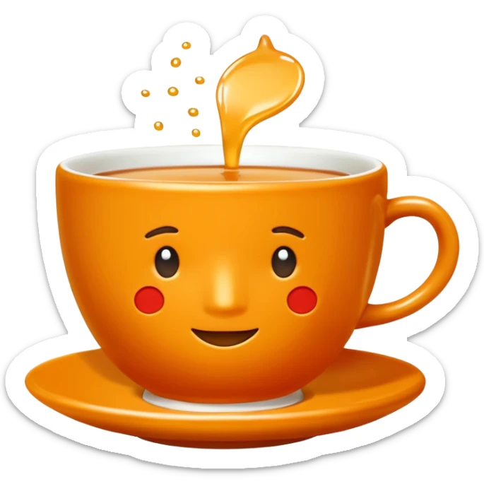 Hermès-style cup of tea, classic design with Hermès orange and gold, luxury, cute emoji style sticker