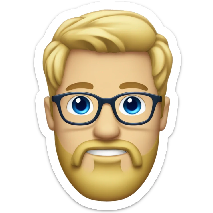 hipster man with a scruffy long goatee and glasses, blue eyes, short blonde hair sticker