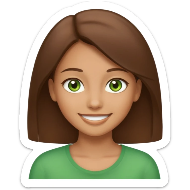 Tan girl emoji with straight brown hair and green eyes sticker
