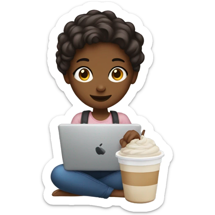 Girl holding iced coffee in one hand and laptop in other sticker