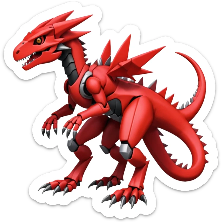 Cool Edgy Black Red Digimon-Fakemon-Guilmon-Velociraptor-Dragon-Mecha full body sticker