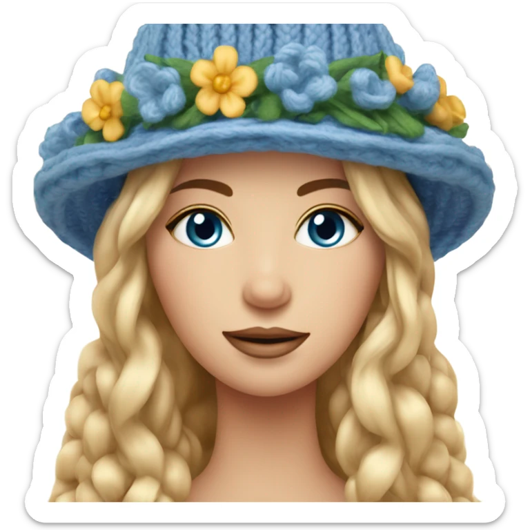 beautiful finnish goldenhour hair woman with blue eye knitting floral hat sticker