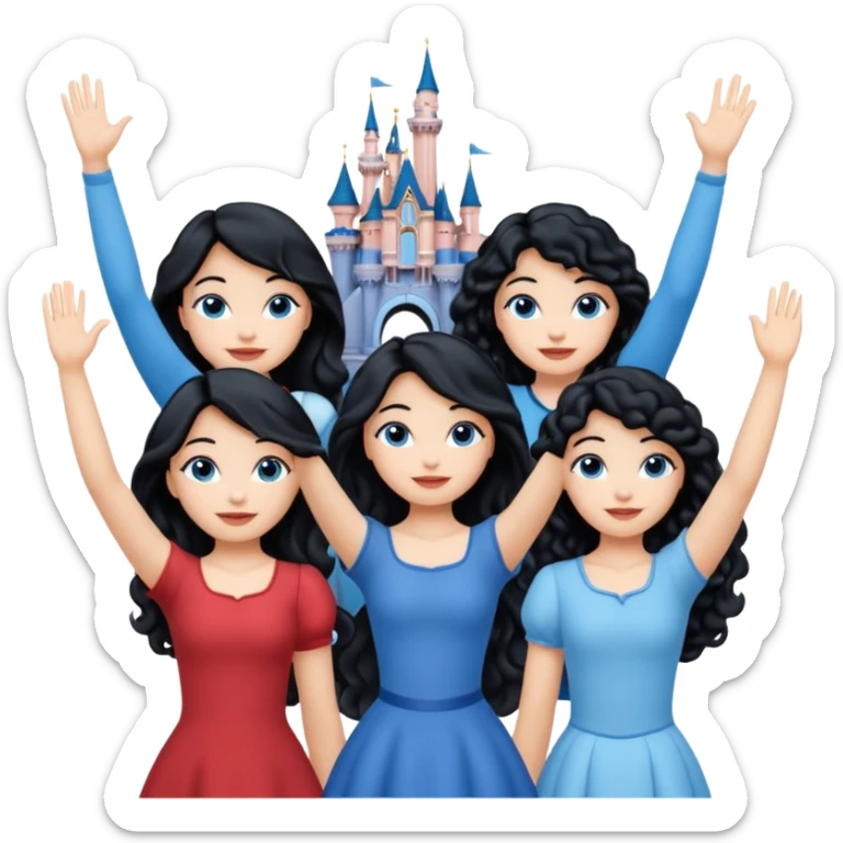 escribe el nombre Disneyland Paris y para titulo, pon a quatro chicas: una pelo corto negro, una pelo rizado largo, una pelo largo liso y la otra pelo ondulado mediano, esta con el ojos azules. Todas tienen piel carne. NOOOOOO, pon el titulo Disneyland Paris i por los lados o con las manos arriba  sticker