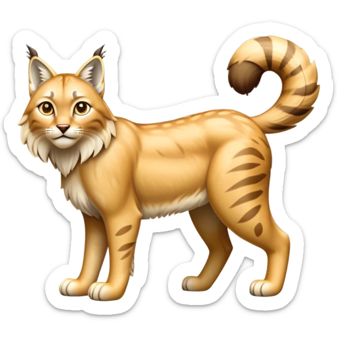 Cinematic-Lynx-Realistic-Full-Body-Standing on all fours-Emoji – Tail flicking slightly, head tilted dramatically, powerful yet sleek frame covered in soft golden-brown fur with faint spotting, long legs and large paws poised elegantly, simplified yet realistic focused features, highly detailed, glowing with an almost sarcastic glow. sticker