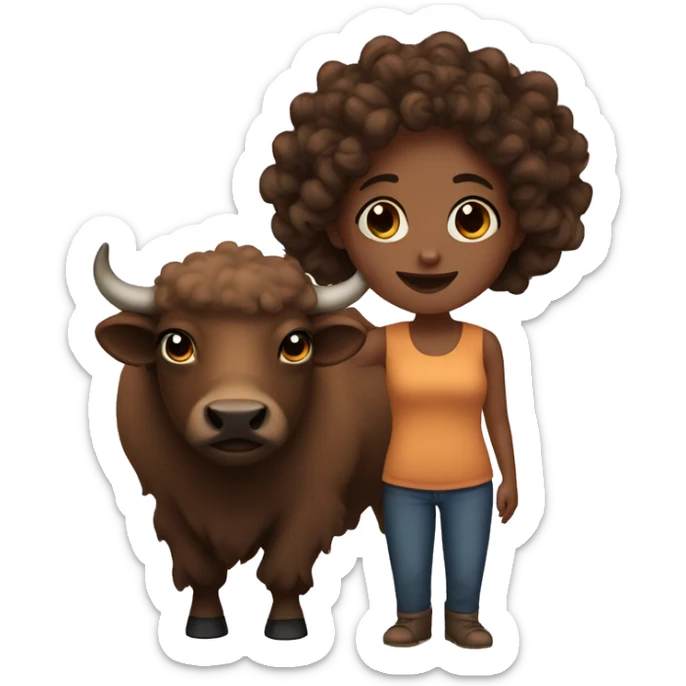 A brown buffalo with a face of a black girl with curly hair  sticker