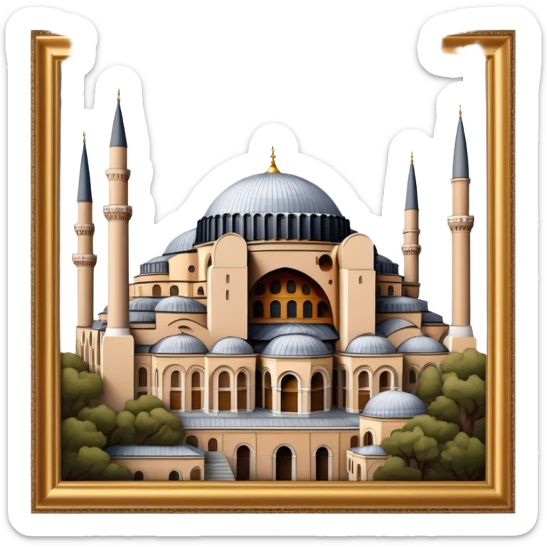 Cinematic Realistic Hagia Sophia Landmark Emoji, depicted with the majestic historic architecture rendered with intricate detail and dramatic, timeless lighting. sticker