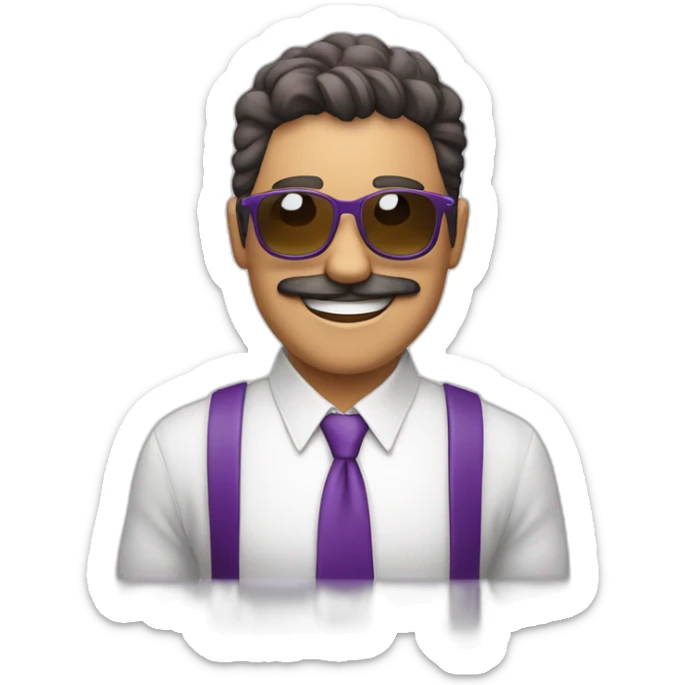 persona-piel blanca-gafas-sonriendo-camisa morada-pelo corto-castaño sticker