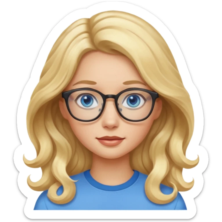 Wavy long Blonde hair girl with blue eyes and glasses sticker