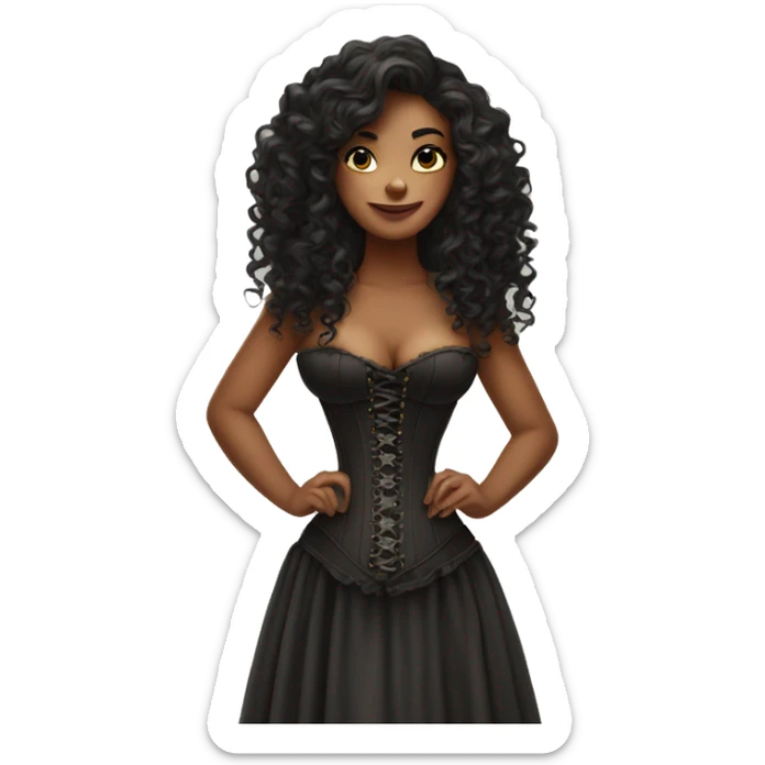 Woman from the waist up with long dark curls and dress corset sticker