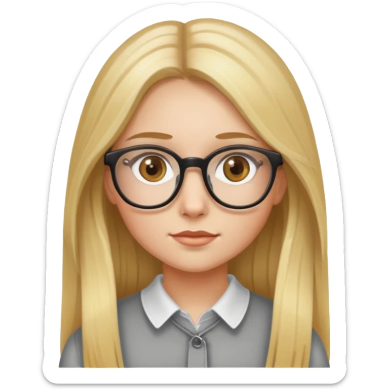 girl with long blonde hair, hazel eyes, and glasses sticker