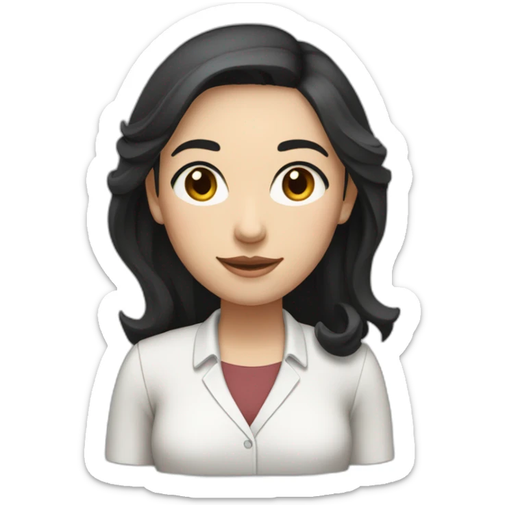 female Teacher with black hair and white skin and white shirt with long hair and brown eyes sticker