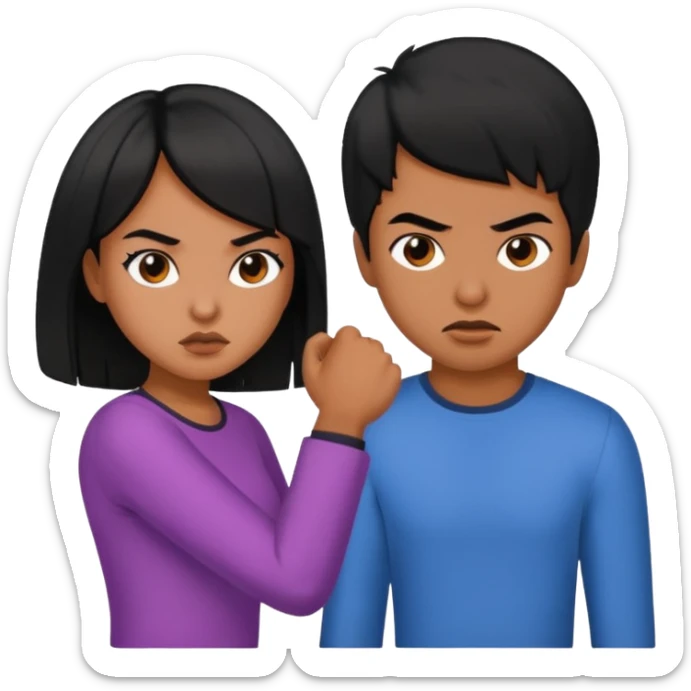 brother and sister fighting modern culture naughty  - indian skin and hairstyle sticker