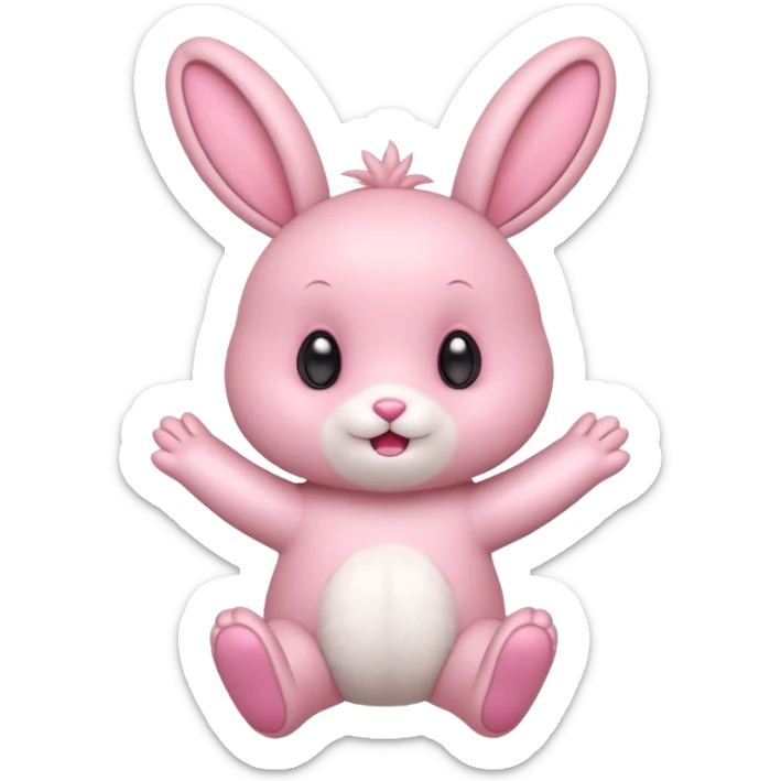 Exited pink bunny, kawaii chibi fluffy ears and body jumping of excitement  sticker