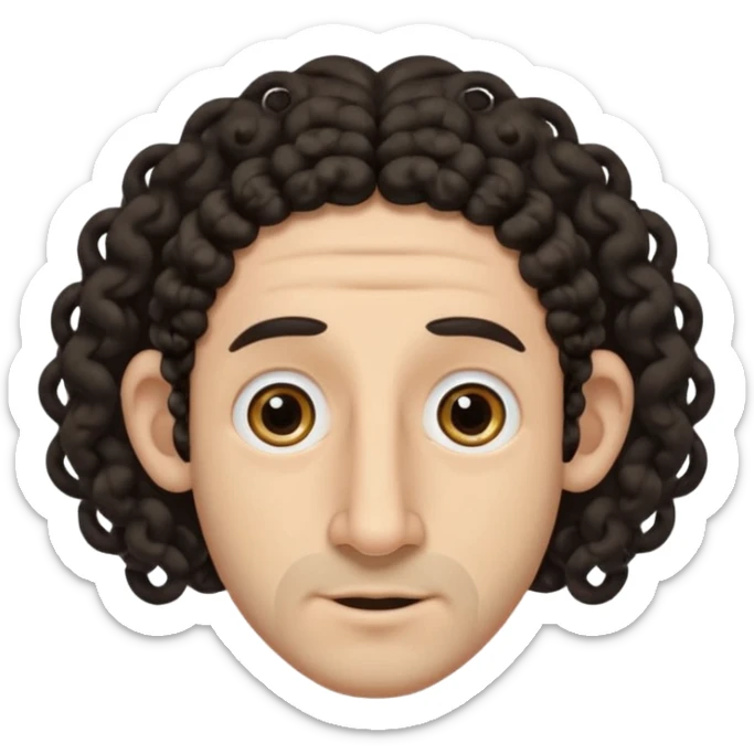 jewish jew man's face, wearing a tiny black kippah and 2 curly long hair strands near the ears, big nose, only face, no body, no mustache sticker