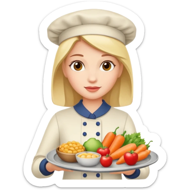 A woman is holding a tray of food. sticker
