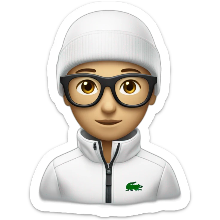 Un garçon blanc ,à das lunettes de ski, il a les cheveux noirs et survetement de lacoste sticker