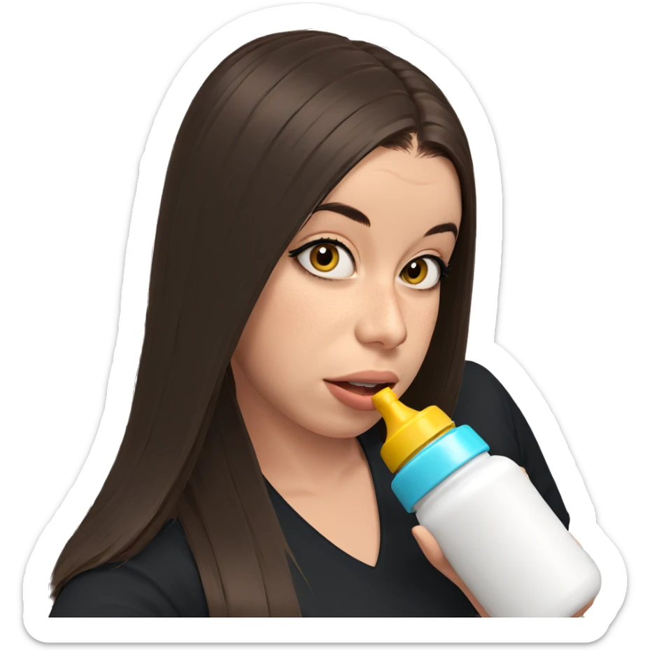 girl with bottle and brown hair sticker