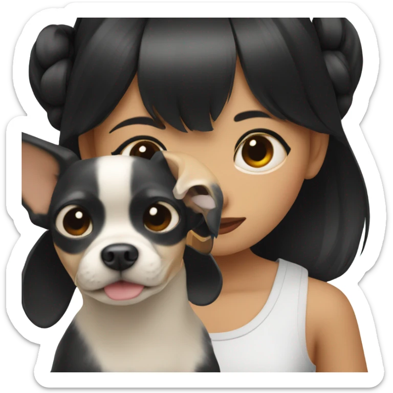 Short black hair Filipino girl with Chihuahua black and white. sticker