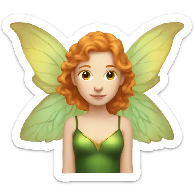 Beautiful, fairy, green, gold, chest length ginger hair, big fairy wings sticker