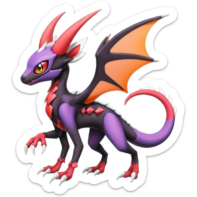 Colorful Cool Badass  Meloetta-Noibat-Noivern-Salandit-Guilmon-Darkrai-Pokémon-Fakémon-fusion-hybrid-creature sticker