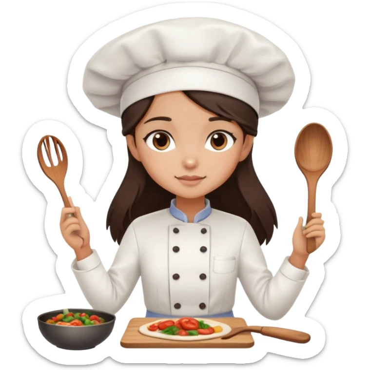 cooking food chef girl with long dark brown hair and dark brown eyes, light to medium skin tone sticker