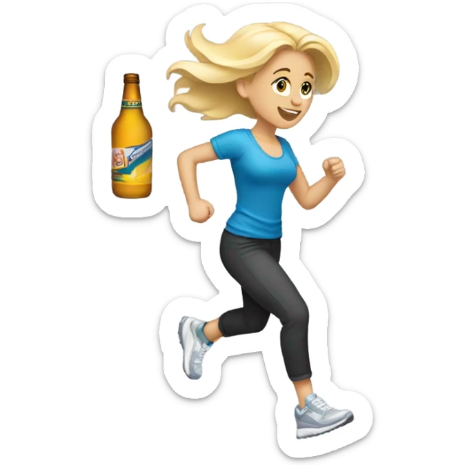 blonde girl running with sneakers on holding a bottle of alcohol  sticker