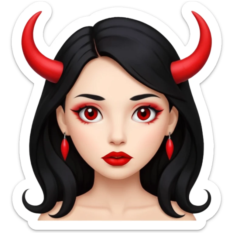 skin red A girl's face with cheekbones, long black hair, small red horns, big lips sticker
