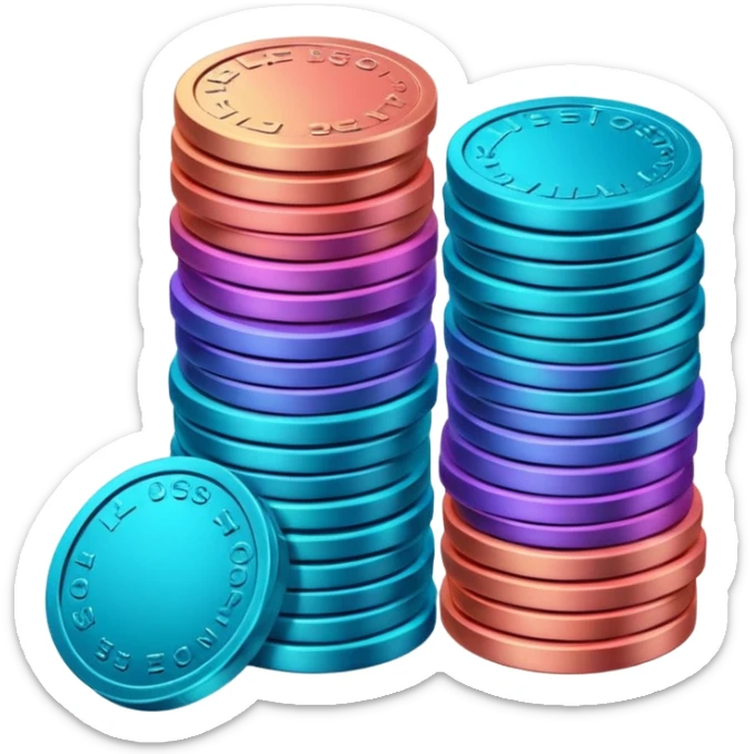 Stack of coins in gradient of turquoise, blue, pink, purple, and coral color sticker