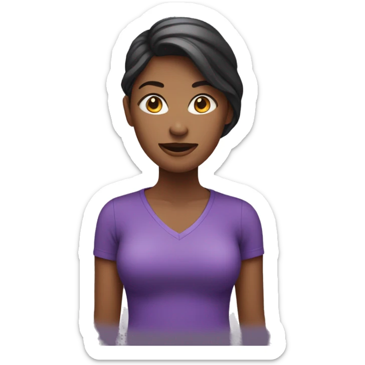 Woman in purple shirt and purple face emoji sticker