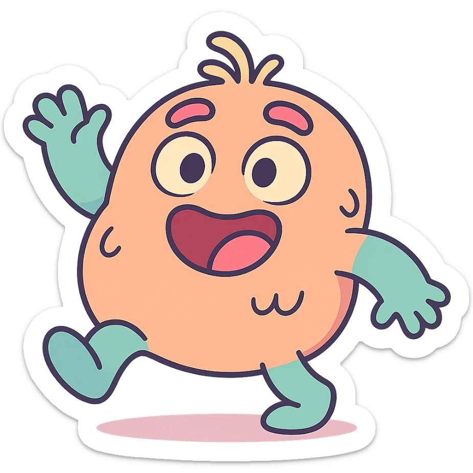 adorable gibberling character, round body, pastel colors, playful pose sticker