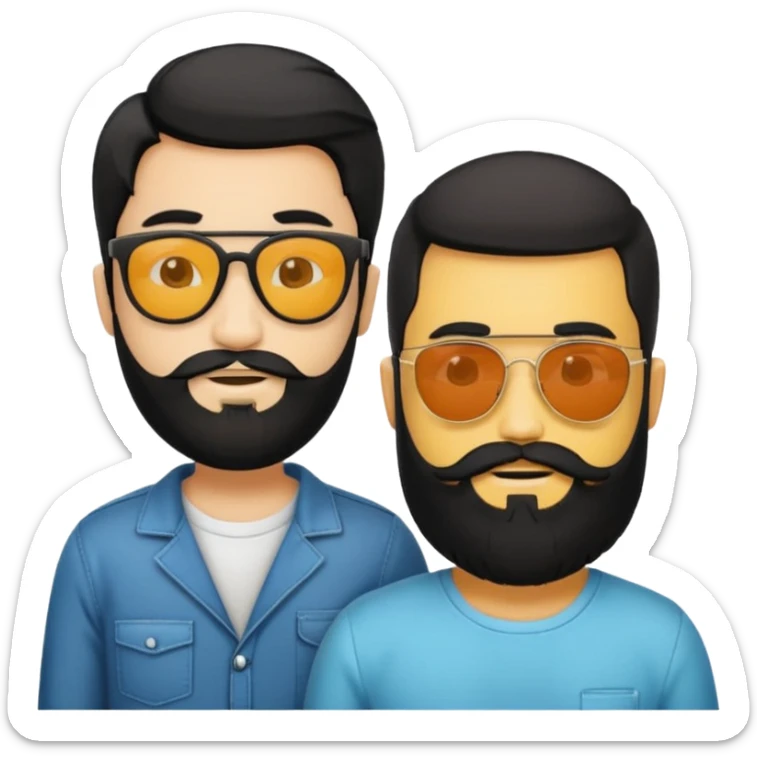 Van u make 2 cool young emojis with shades side by side, both have faded hair, one of them should also have faded beard. Beneath the faded beared emoji should have the initials WQ and the other PJ. black hair and beard sticker